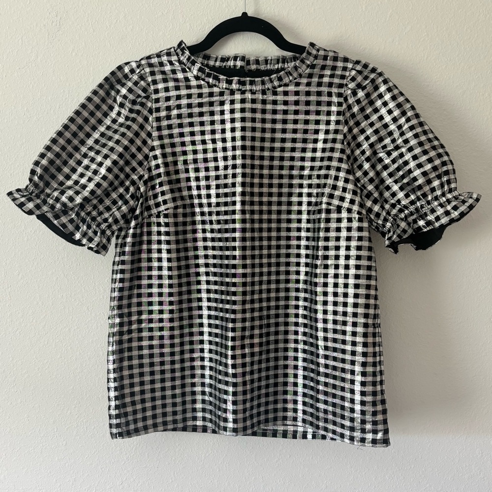 J. Crew Black and White Gingham Blouse